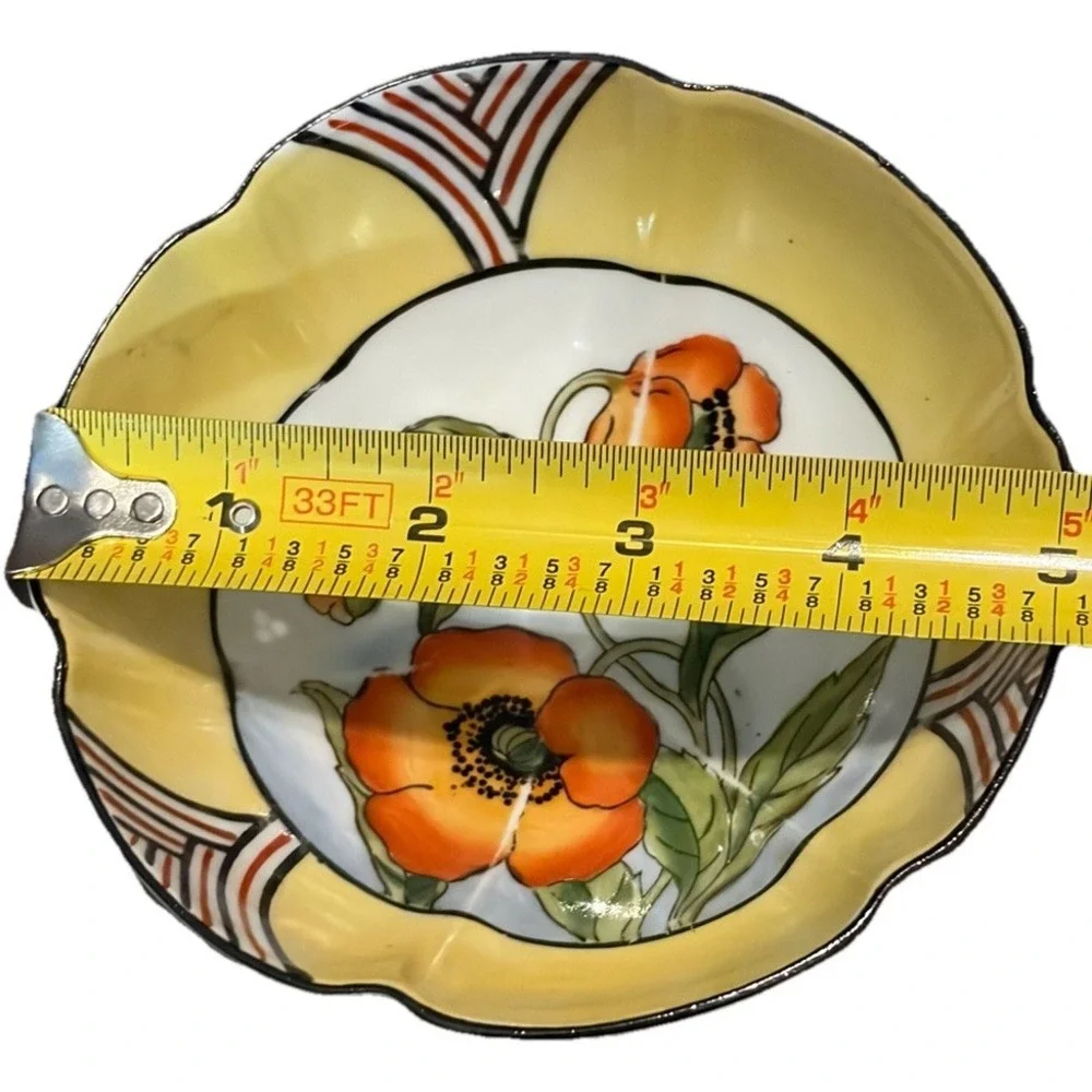 Vintage Noritake Hand Painted Footed‎ Nut Bowl Orange Poppy Floral Japan 5